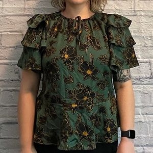 Green floral peplum top
